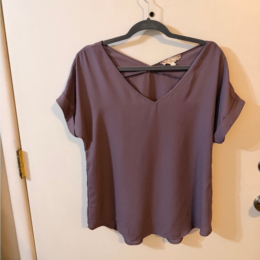 Pink Rose Dusty Purple V-Neck Blouse